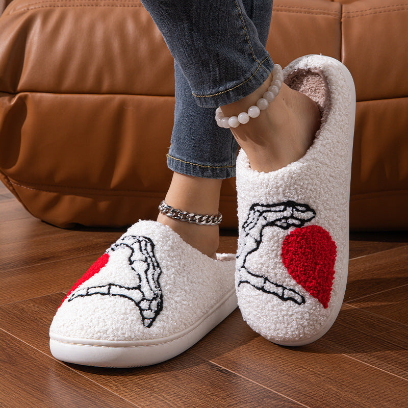 Funny Halloween Love Skull-hand Soft Slippers