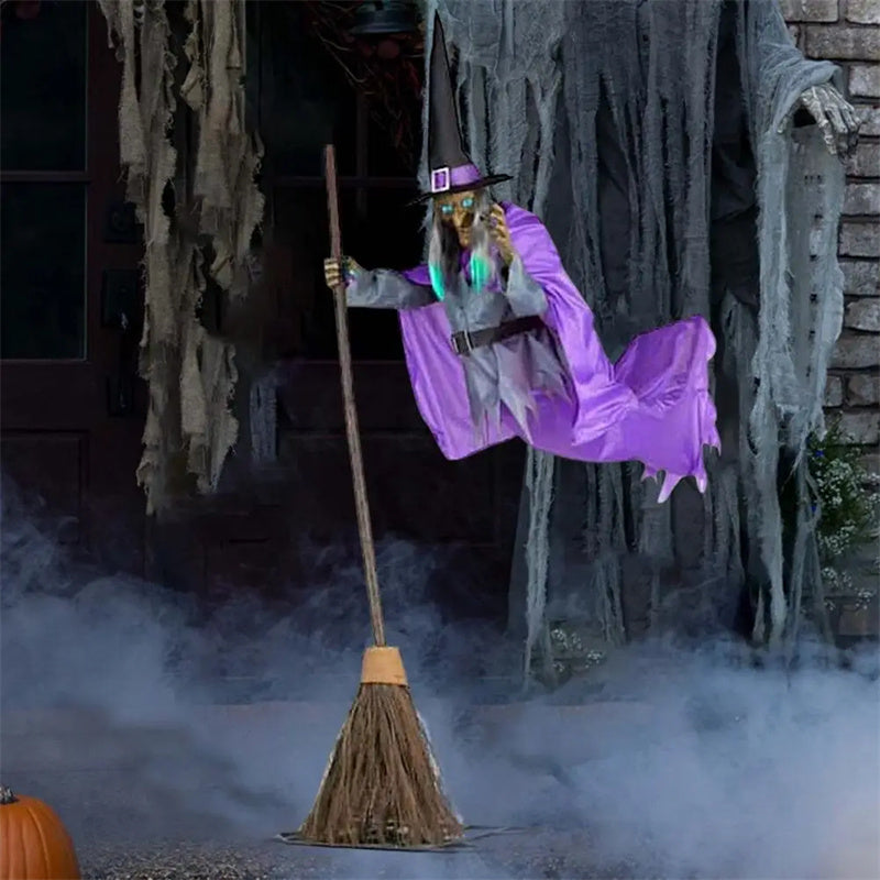 Halloween Flying Witch Outdoor Decoration With Scary Sound