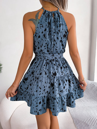 Casual Leopard Print Ruffled Swing Beach Summer Dresses Women's