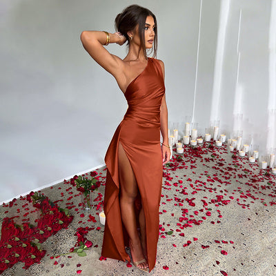 Sexy One-shoulder Backless Slit Summer Dress