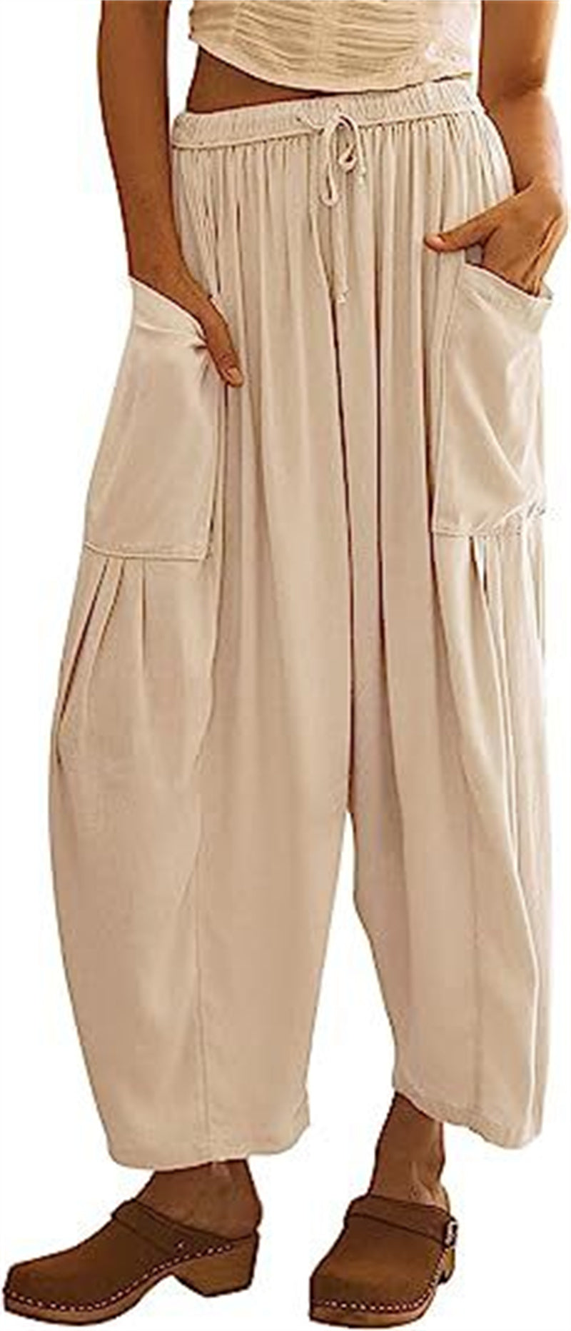 Summer Loose Elastic High Waist Pleated Trousers/Pants For Women's