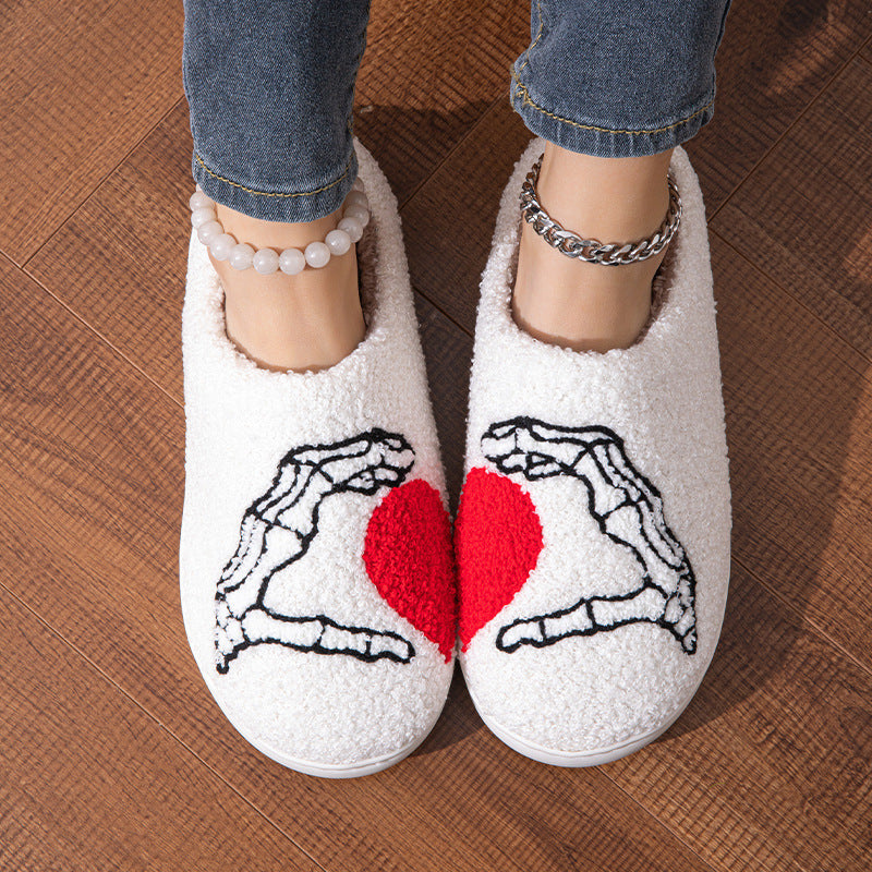 Funny Halloween Love Skull-hand Soft Slippers