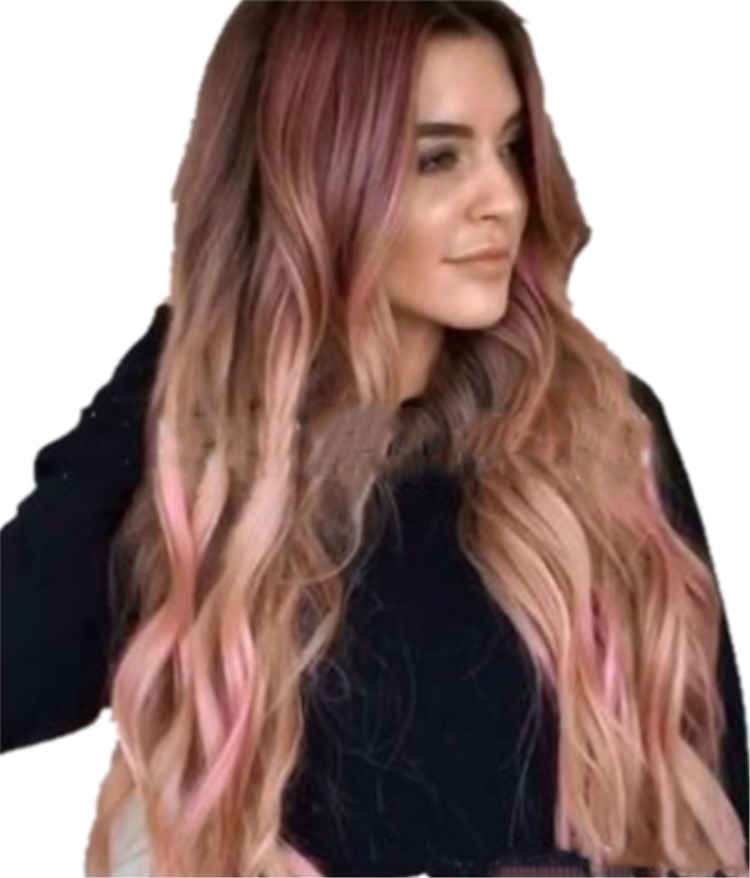 Brown and Pink Long Curly Wig with Big Waves – Women's Cross-Border Style