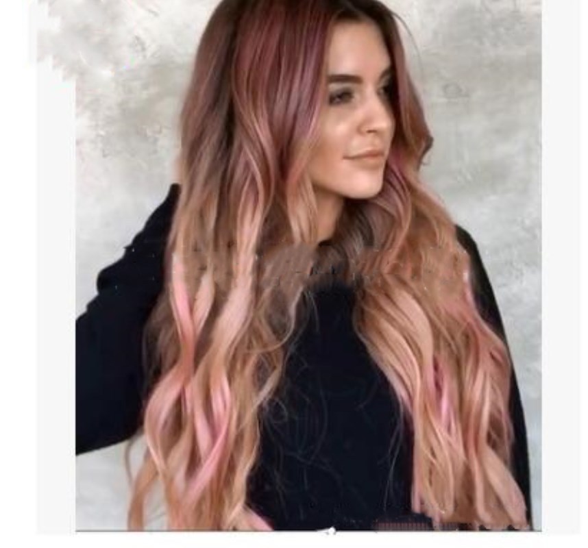 Brown and Pink Long Curly Wig with Big Waves – Women's Cross-Border Style