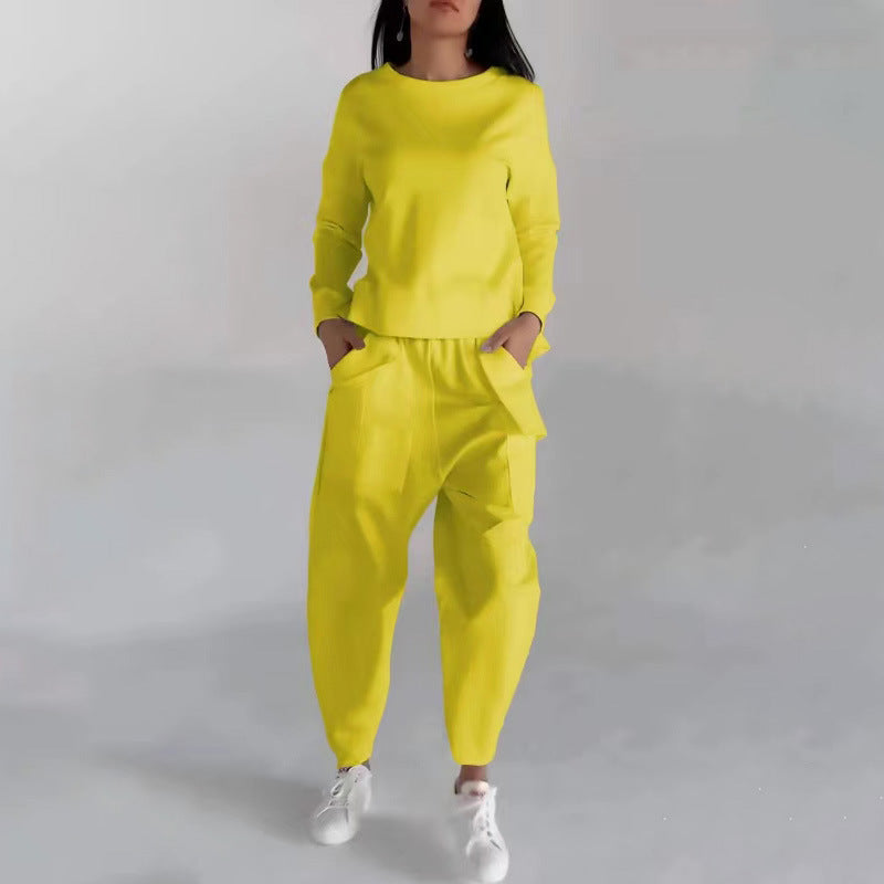 Women's Back Slit Sweatshirt & Pocketed Trousers Set