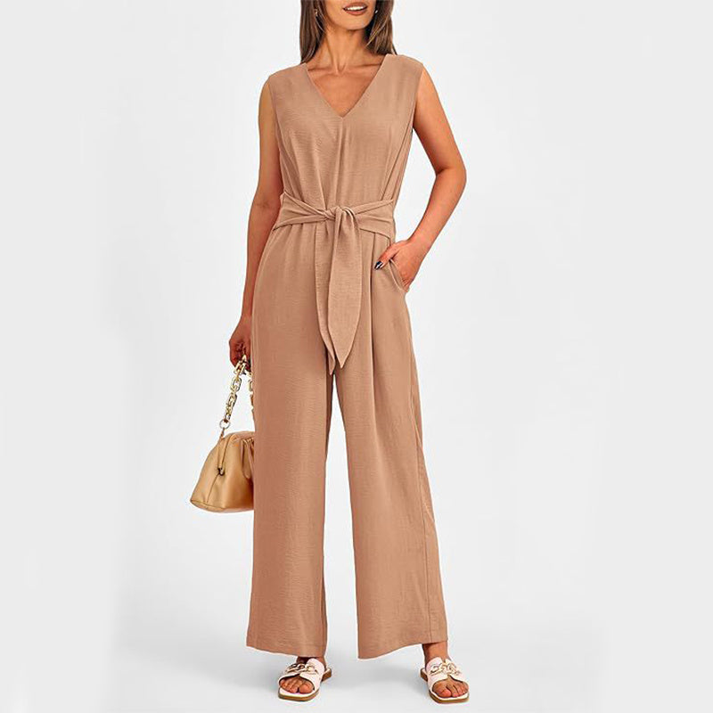 New V-neck Sleeveless Long Jumpsuit For Women's