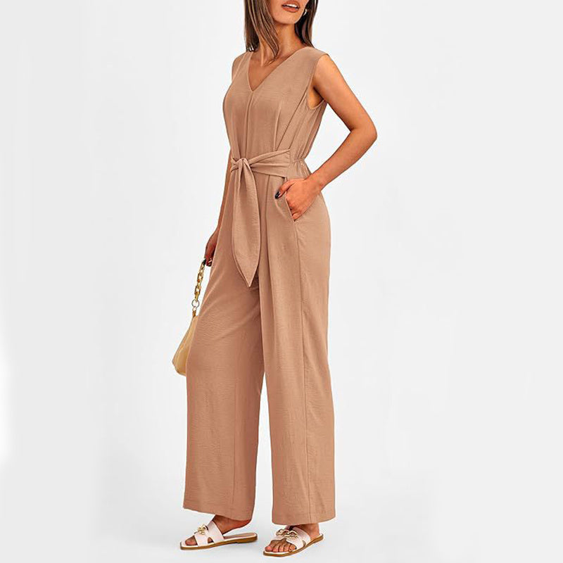 New V-neck Sleeveless Long Jumpsuit For Women's