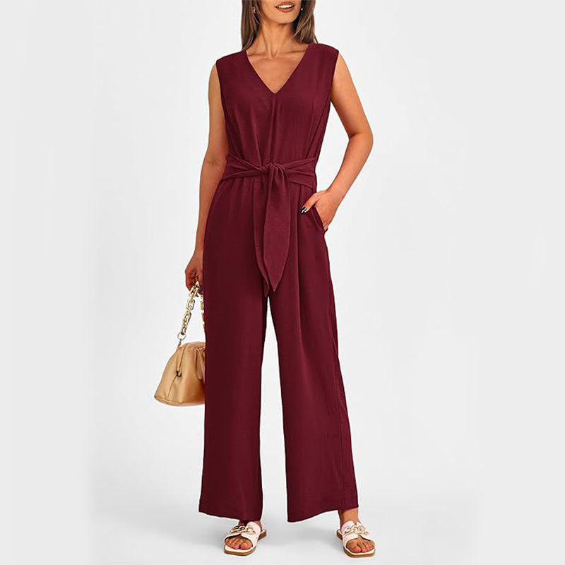 New V-neck Sleeveless Long Jumpsuit For Women's