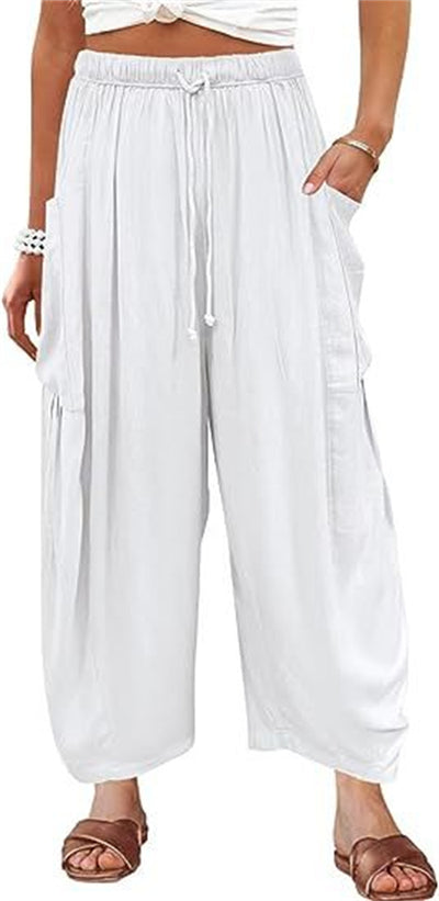 Summer Loose Elastic High Waist Pleated Trousers/Pants For Women's