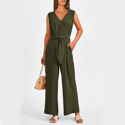 New V-neck Sleeveless Long Jumpsuit For Women's