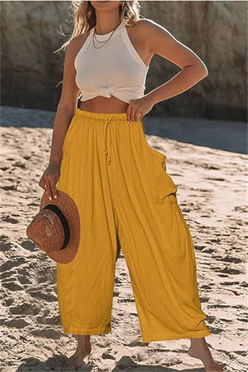 Summer Loose Elastic High Waist Pleated Trousers/Pants For Women's