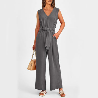 New V-neck Sleeveless Long Jumpsuit For Women's