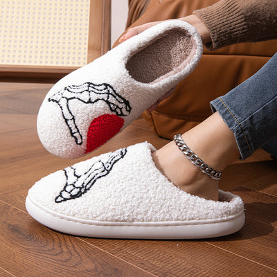 Funny Halloween Love Skull-hand Soft Slippers