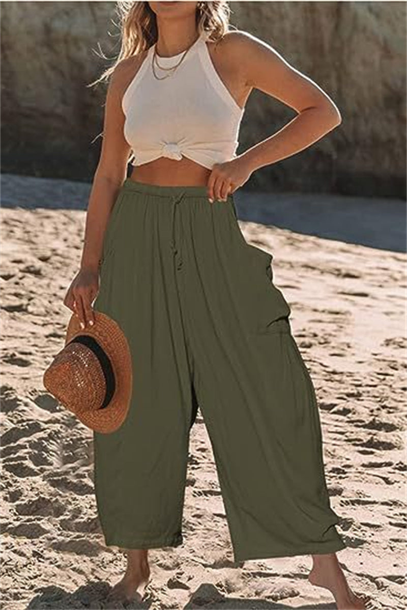 Summer Loose Elastic High Waist Pleated Trousers/Pants For Women's