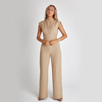 Summer V-neck Casual Wide Long Sleeveless Jumpsuit For Women's