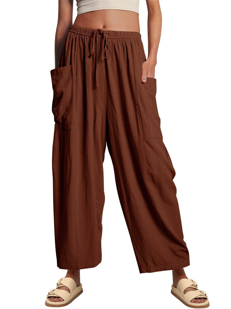 Summer Loose Elastic High Waist Pleated Trousers/Pants For Women's