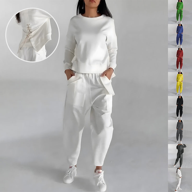 Women's Back Slit Sweatshirt & Pocketed Trousers Set