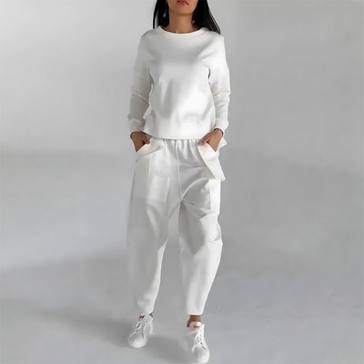 Women's Back Slit Sweatshirt & Pocketed Trousers Set