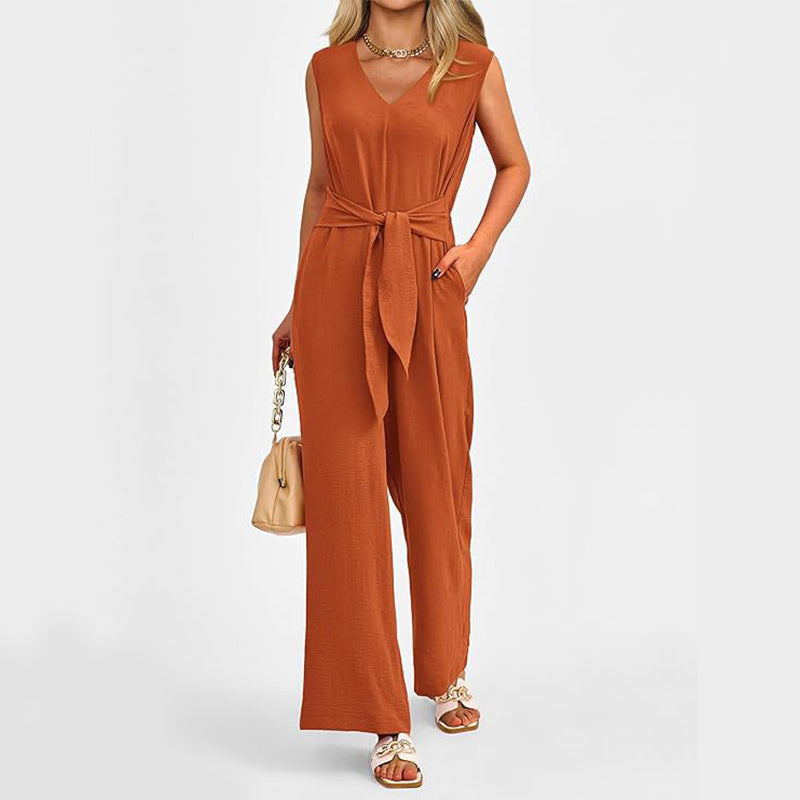 New V-neck Sleeveless Long Jumpsuit For Women's