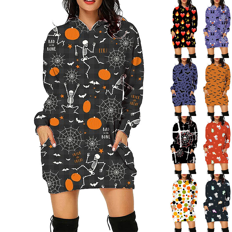 Halloween Print Long Hoodie For Women