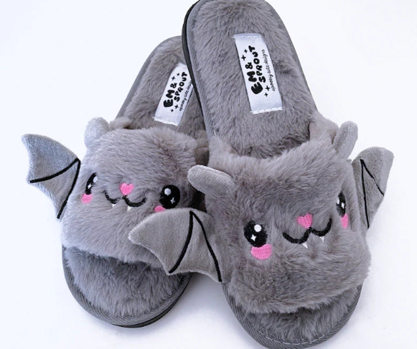 Women's Large Size Halloween Plush Bat Slippers