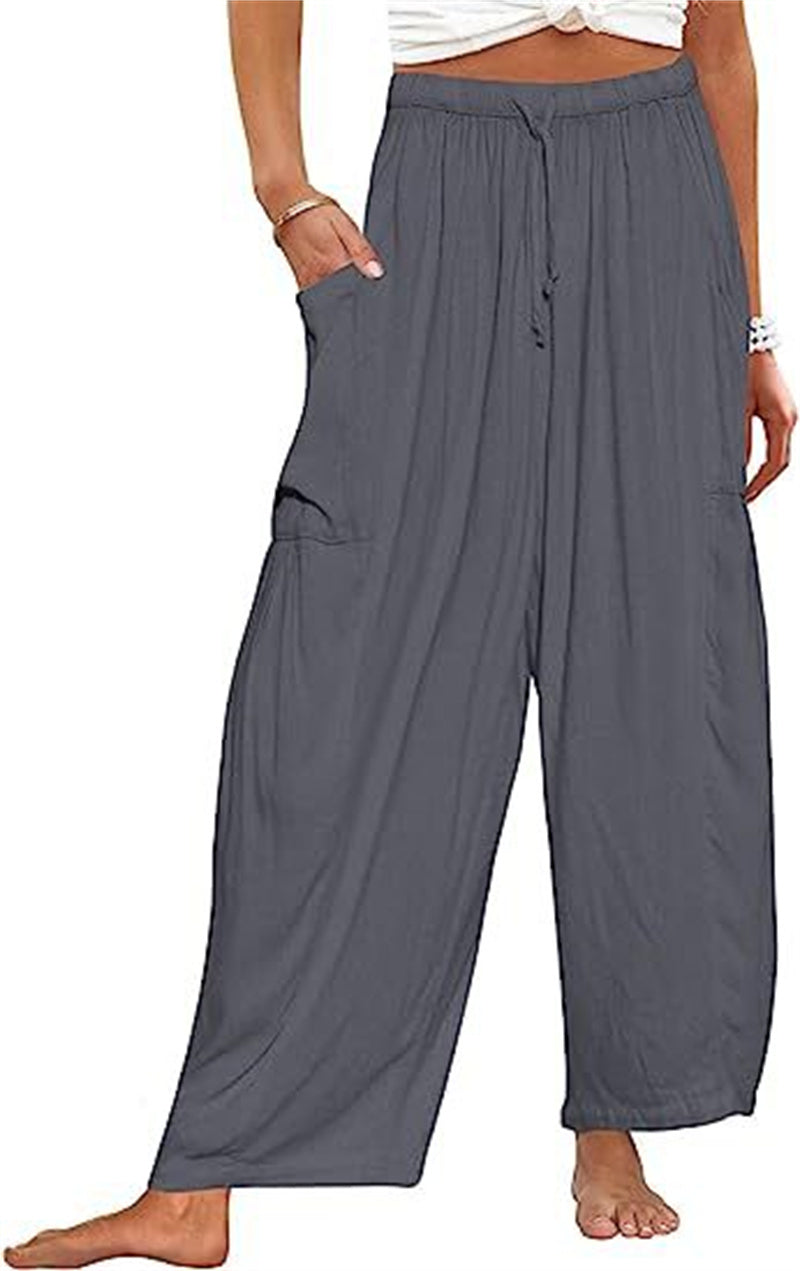 Summer Loose Elastic High Waist Pleated Trousers/Pants For Women's