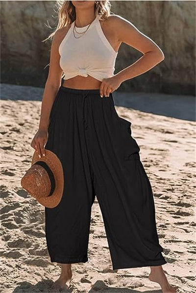 Summer Loose Elastic High Waist Pleated Trousers/Pants For Women's