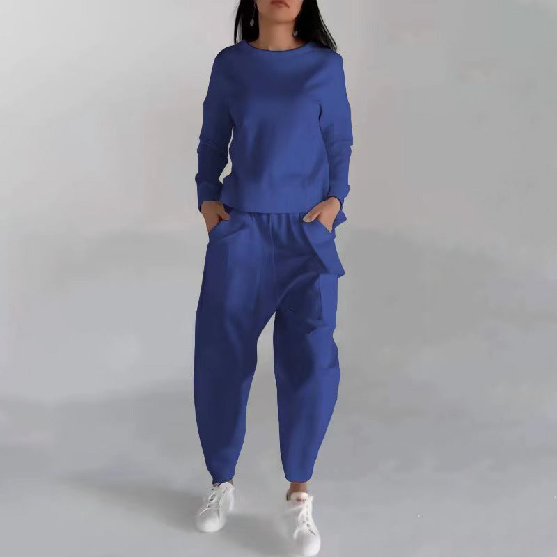 Women's Back Slit Sweatshirt & Pocketed Trousers Set