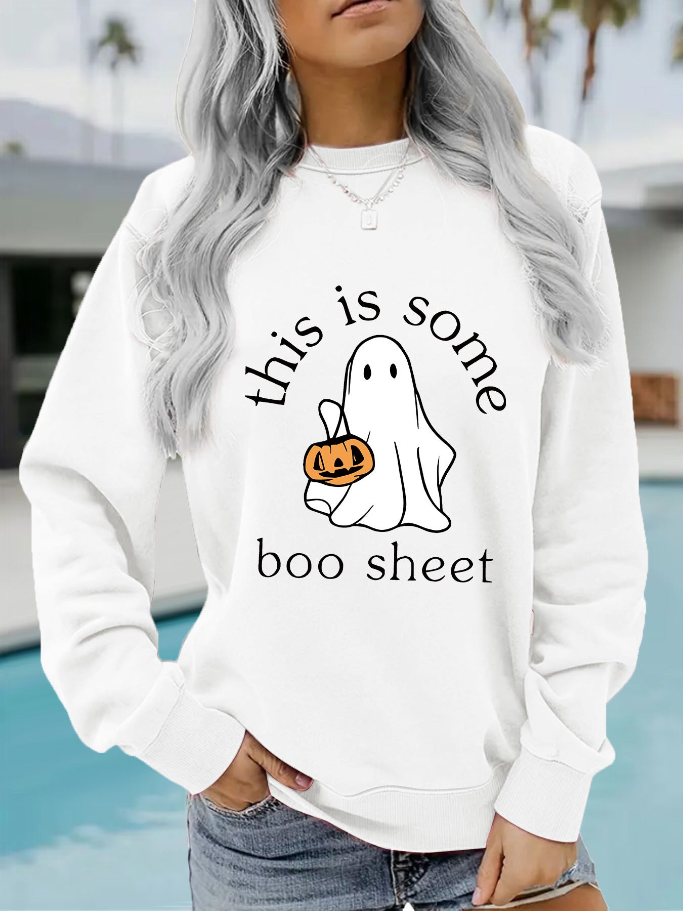 Halloween Printed Pullover Sweatshirt