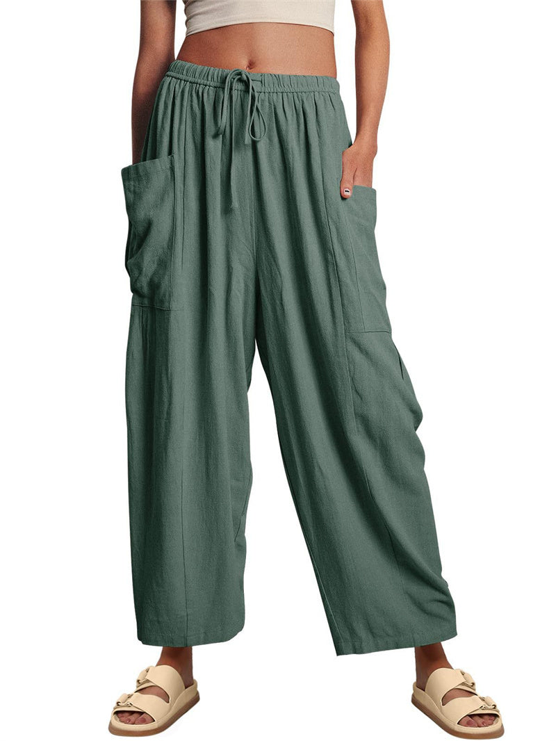 Summer Loose Elastic High Waist Pleated Trousers/Pants For Women's