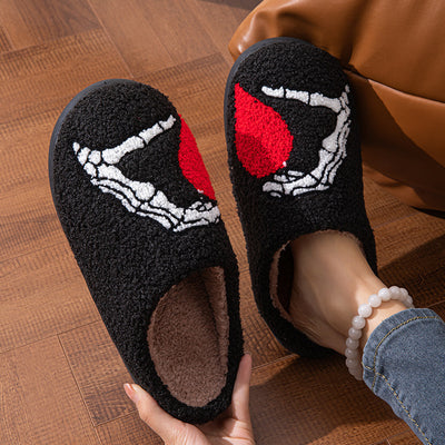 Funny Halloween Love Skull-hand Soft Slippers