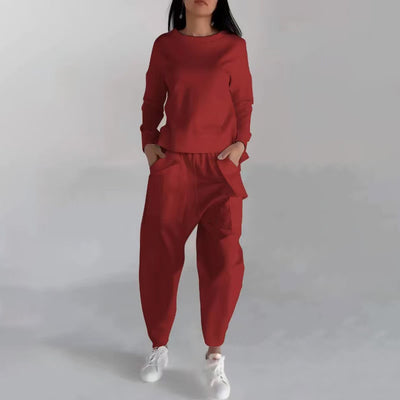 Women's Back Slit Sweatshirt & Pocketed Trousers Set