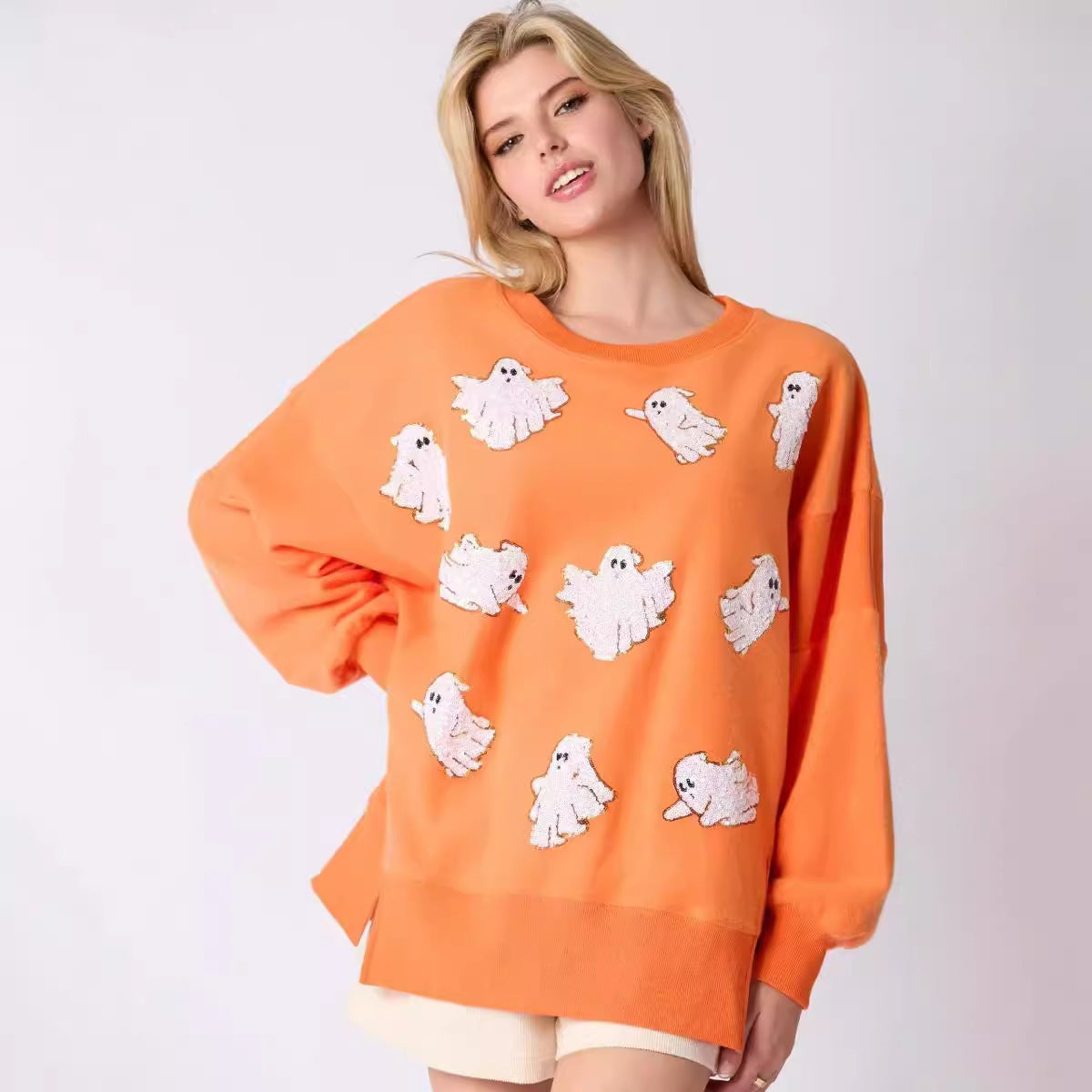 Women's Halloween Ghost Sequined Sweatshirt