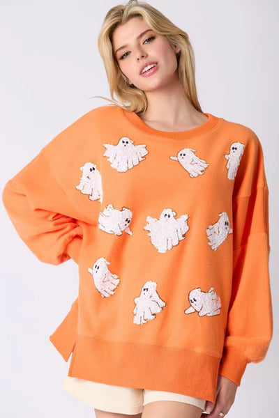 Women's Halloween Ghost Sequined Sweatshirt