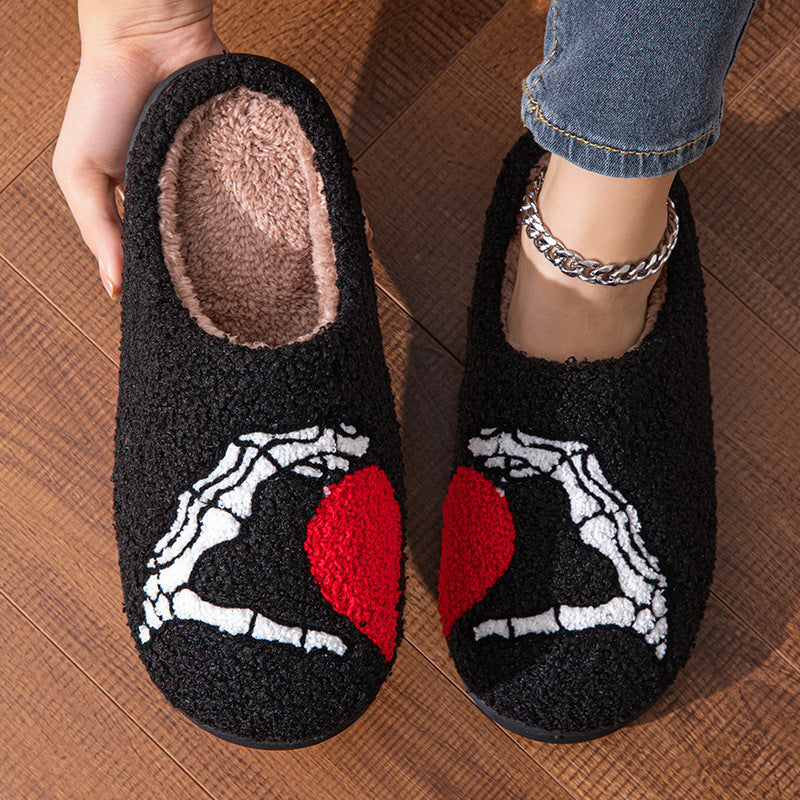 Funny Halloween Love Skull-hand Soft Slippers