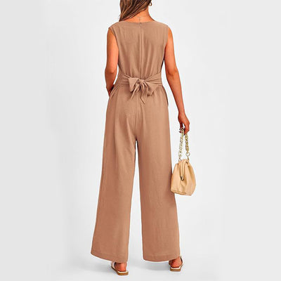 New V-neck Sleeveless Long Jumpsuit For Women's