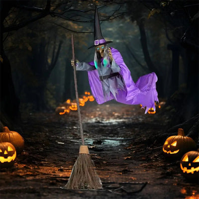 Halloween Flying Witch Outdoor Decoration With Scary Sound